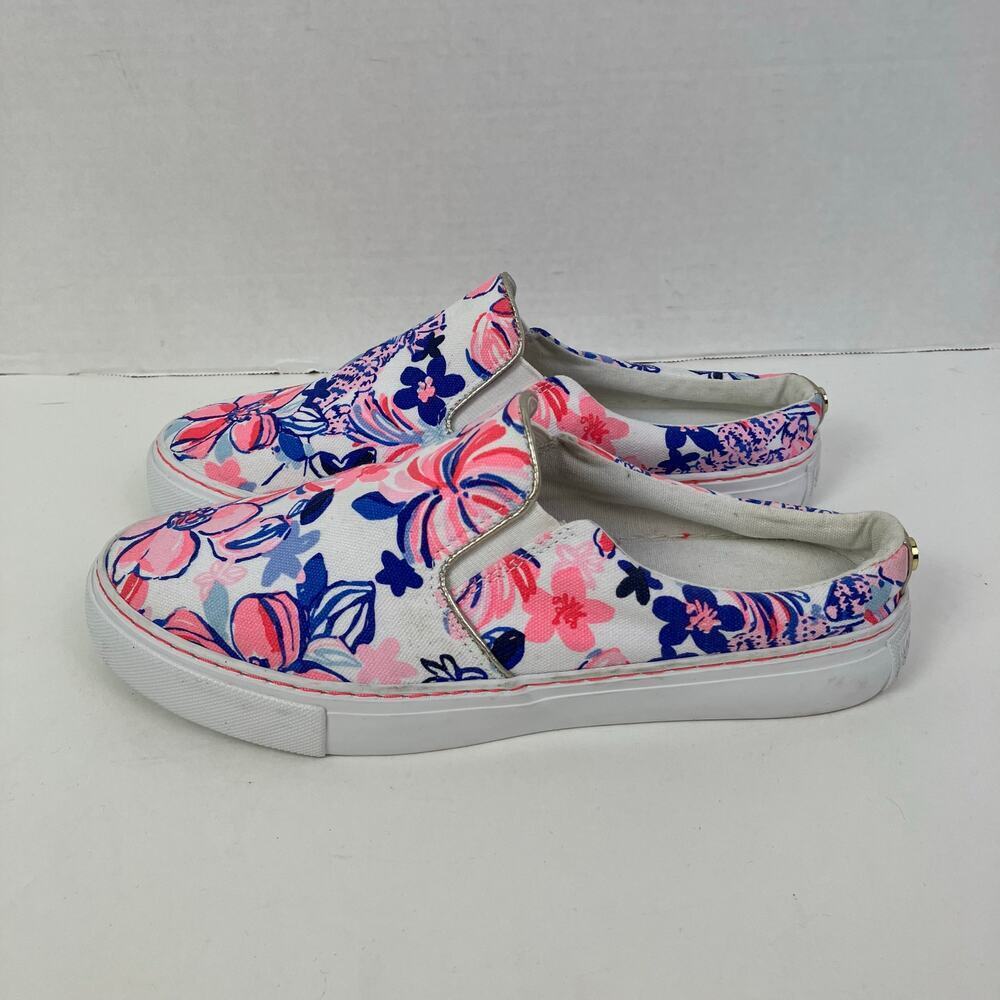 Lilly Pulitzer Sz 7 Julie Slip-on Sneaker Mules Colorful Floral Print Canvas